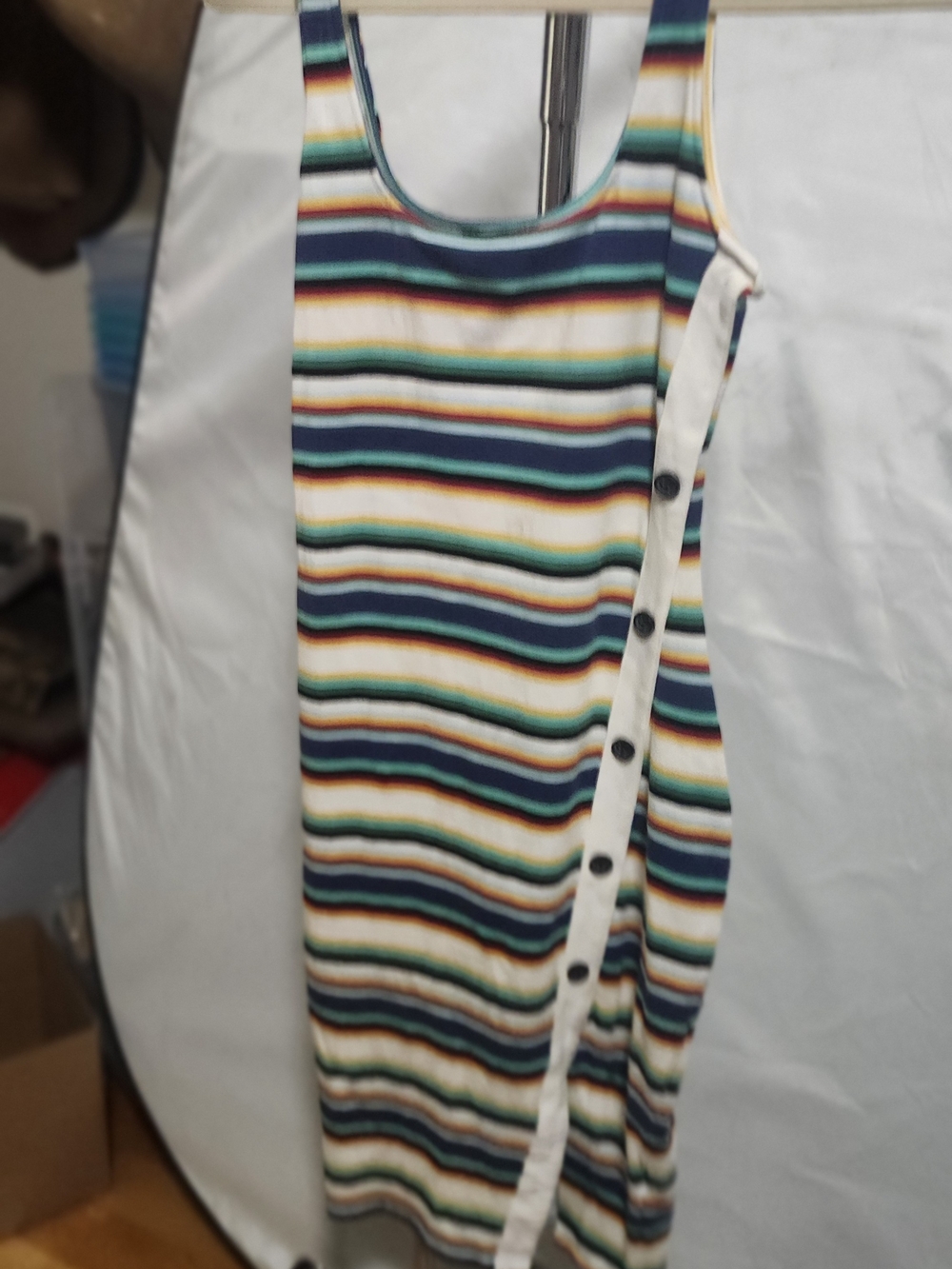 Express Striped Tank Dress in Navy, Teal, Yellow & Cream Size S